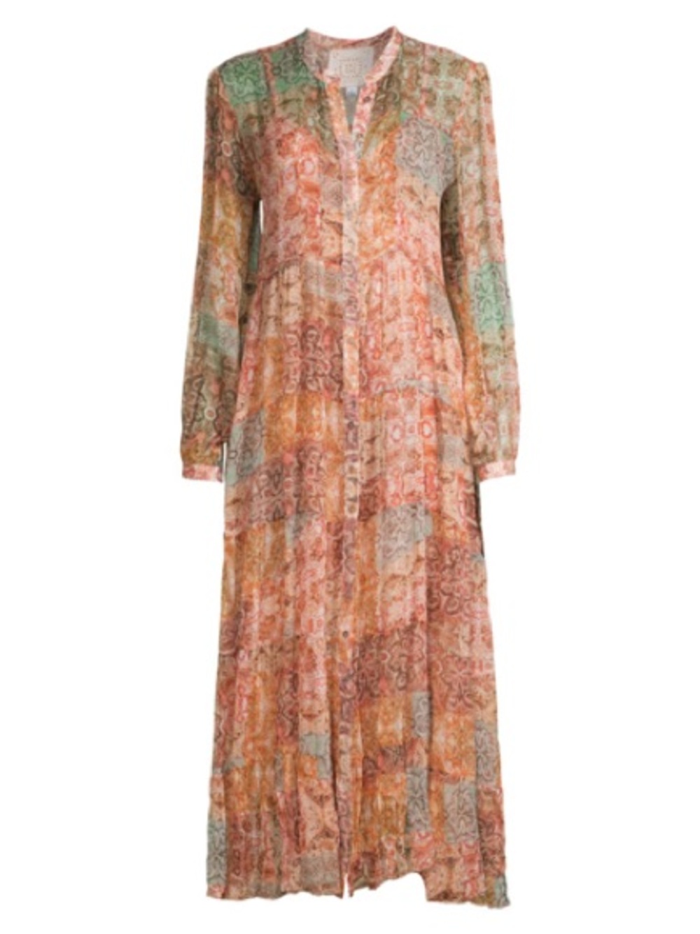 Johnny Was 100% silk tiered Maxi Dress with slip XL Shiloh patchwork print
